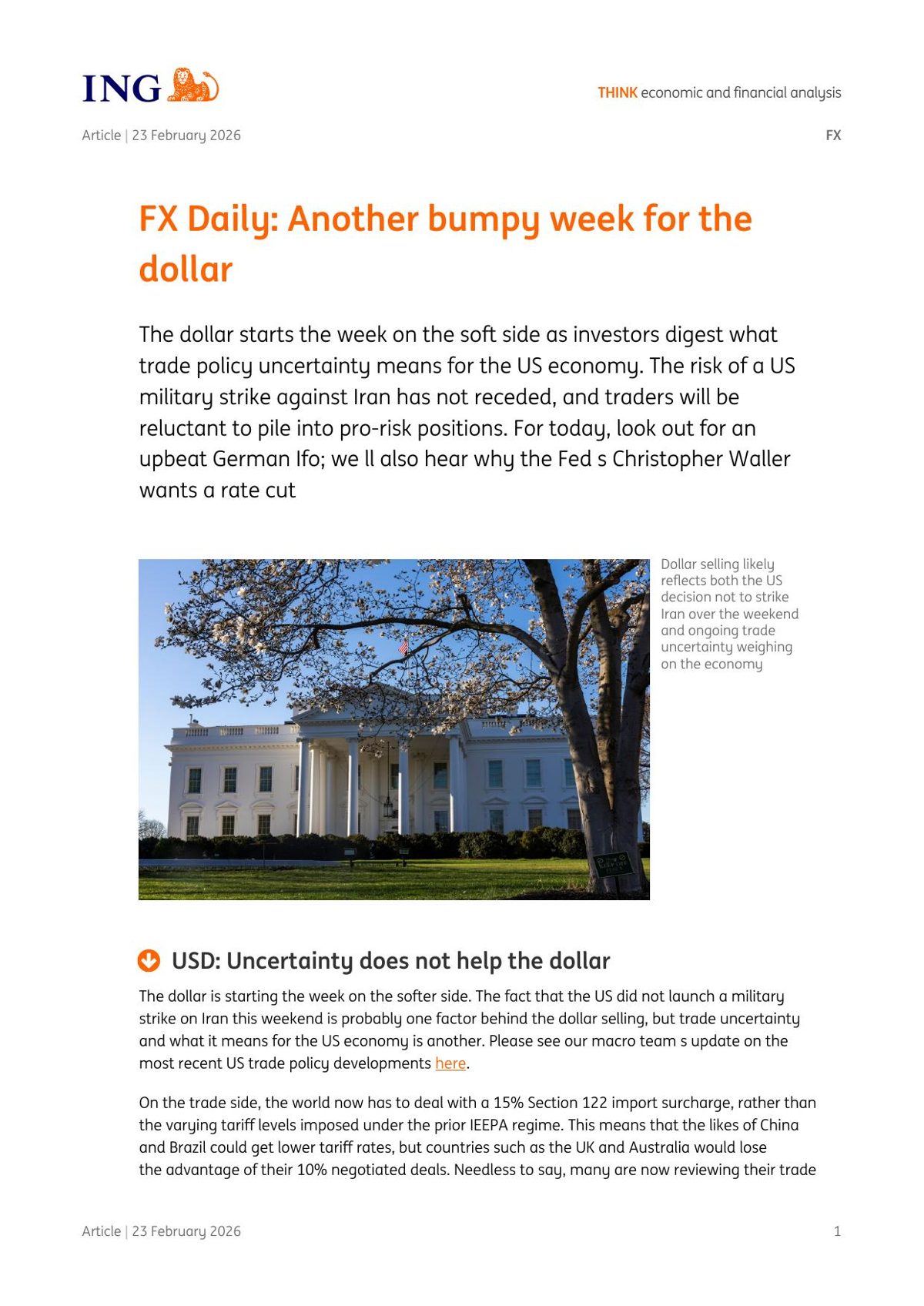 ING FX Daily institutional research — first page