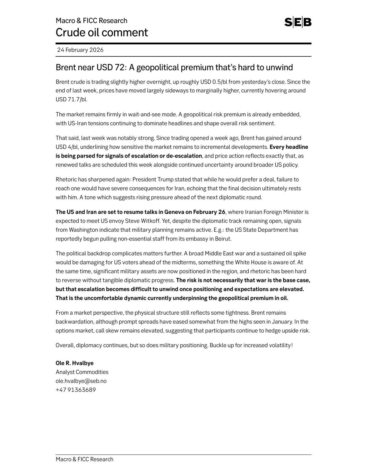 SEB FX Research institutional research — first page
