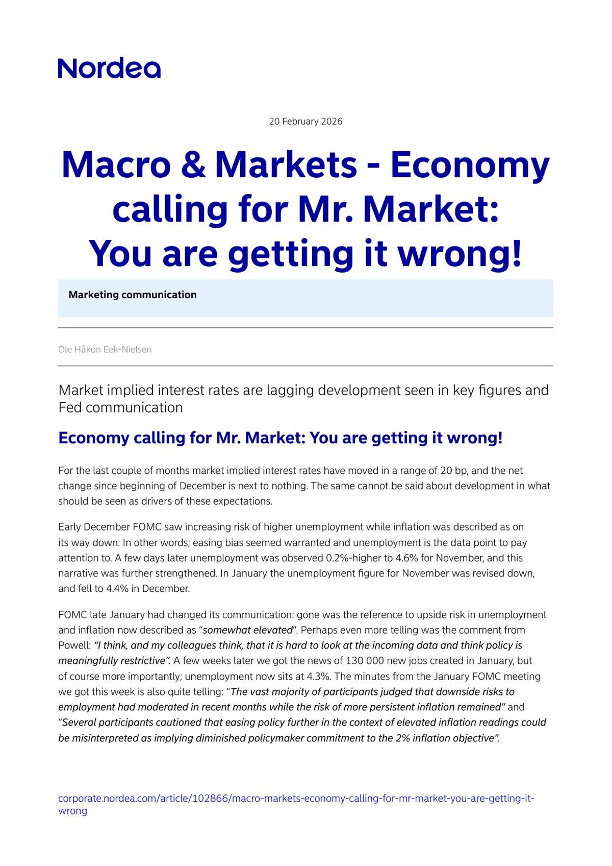 Nordea Macro & Markets institutional research — first page